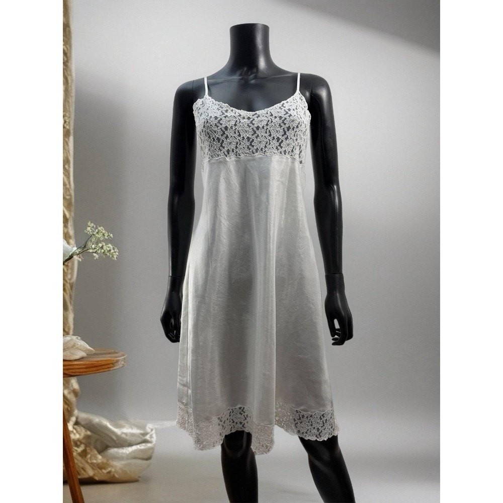 April Cornell White Lace Slip Dress Boho‎ Cottagecore Midi Adjustable Straps S